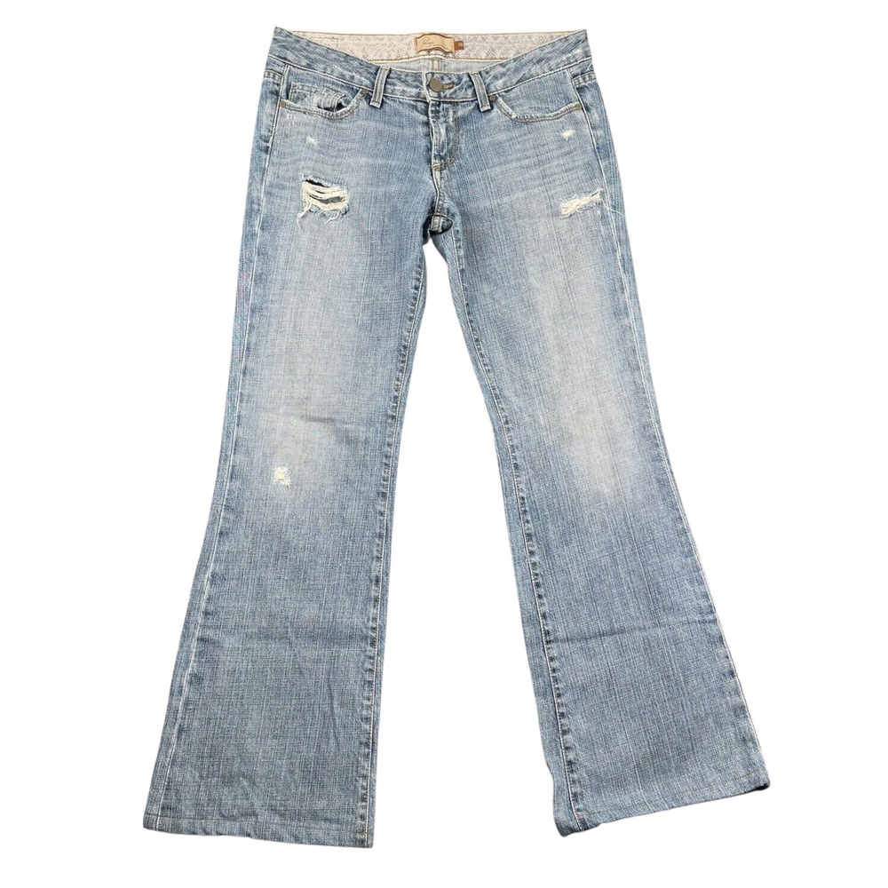 Paige Premium Denim Laurel Canyon Distressed Flare Jeans Light Wash Blue Size 29